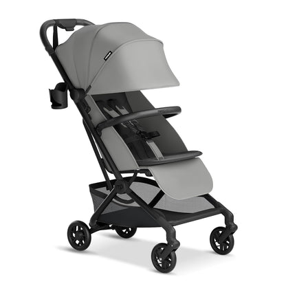 Mompush Velo Lightweight Travel Stroller, Compact & Airplane-Friendly for Baby and Toddler, Lie-Flat Seat, One-Hand Fold, with Leather Bumper Bar, Shoulder Strap, Raincover, Storage Bag & Cup Holder