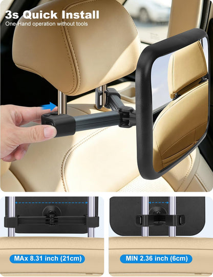 Kairiyard Baby Car Mirror, Hook Clip Car Back Seat Mirror for Baby Rear Facing, Clear Wide View Stable Safety Shatterproof 360° Rotation, Easily Observe the Baby