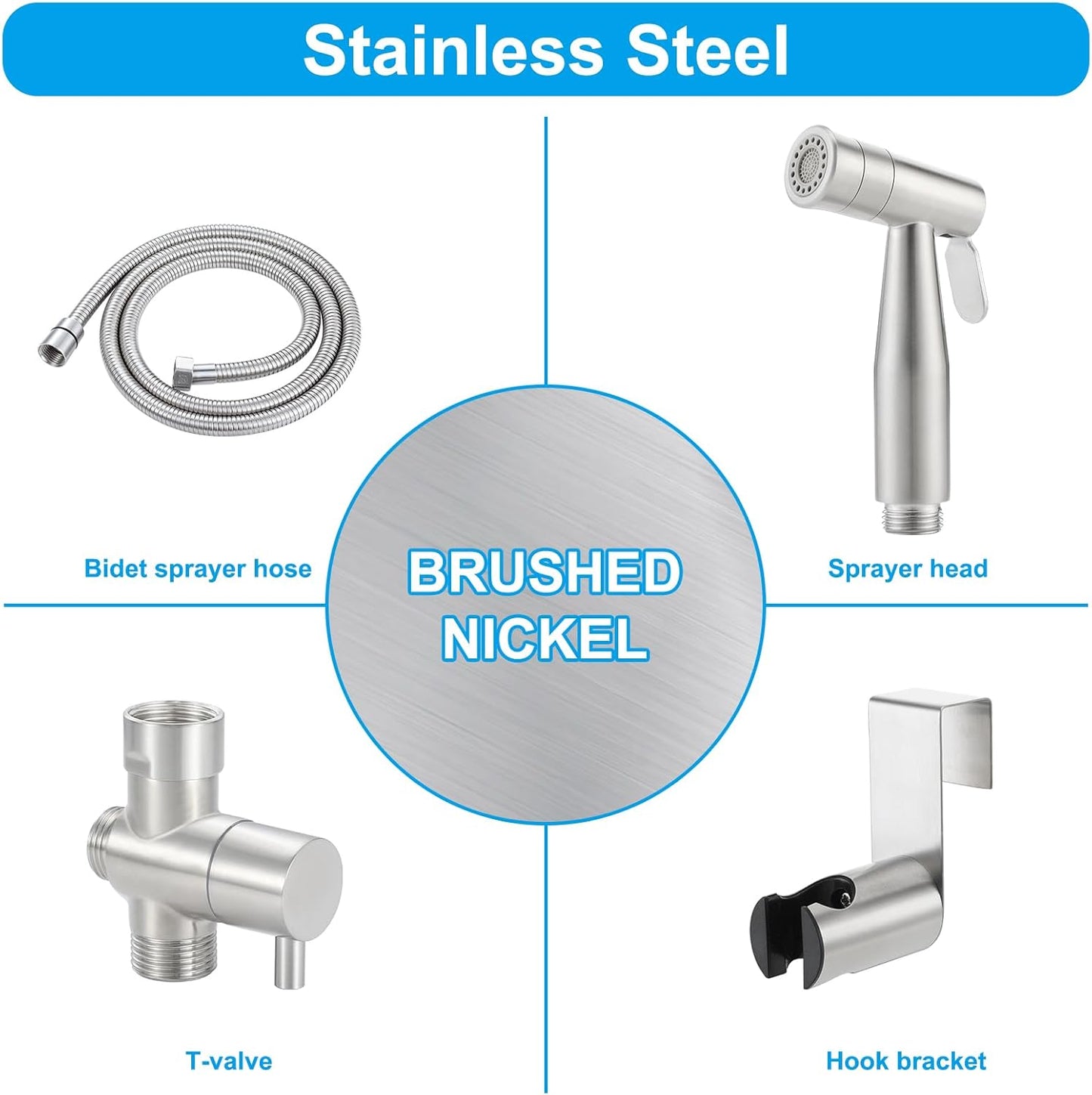 Mulin Bidet Sprayer for Toilet - Water Pressure Control Handheld Sprayer for Baby, Cloth Diaper, Feminine Wash - Brushed Nickel Stainless Steel