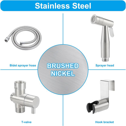 Mulin Bidet Sprayer for Toilet - Water Pressure Control Handheld Sprayer for Baby, Cloth Diaper, Feminine Wash - Brushed Nickel Stainless Steel