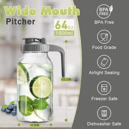 32oz Glass Pitcher with Lid & V-shaped Pour Spout - 1 Quart Breastmilk Pitcher Double Leak Proof, Creamer Container for Sun Tea, Juice, Cold Brew Coffee, Breastmilk Storage Container
