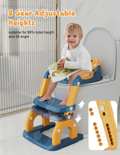 Potty Training Seat with Step Stool, Toddler Potty Training Toilet Seat with Non-Slip Step Splash Guard Safety Handles and Waterproof Cushion, 2 In 1 Toddler Potty Seat