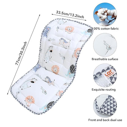Baby Stroller Cushion,Infant Car Seat Insert-Reversible Universal Breathable and Soft Newborn seat Liner for Stroller,100% Cotton Seat Pad Liner for Newborns-34x78cm,1 Pack(Lion Dinosaur)