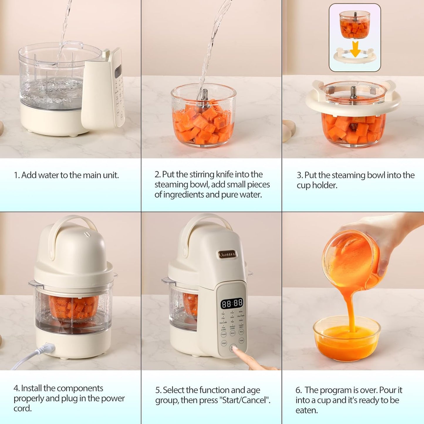 Baby Food Make 10 OZ Baby Food Puree Maker, Steamer Puree Blender with Three Age Groups, Auto Cooking & Grinding, 24-Hour Appointment/Self Cleans/Touch Screen Control, Manual Mode