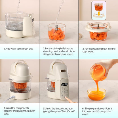 Baby Food Make 10 OZ Baby Food Puree Maker, Steamer Puree Blender with Three Age Groups, Auto Cooking & Grinding, 24-Hour Appointment/Self Cleans/Touch Screen Control, Manual Mode
