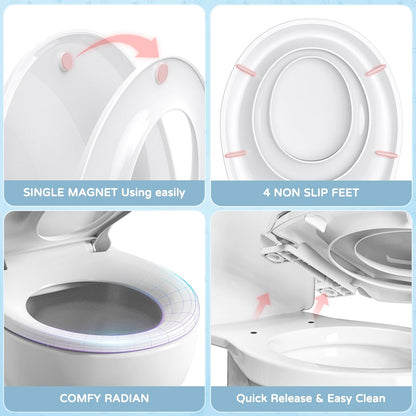 YASFEL Built in Potty Training Toilet Seat for Toddlers, Kids & Adults Biscuit Plastic Toilet Seats Elongated Slow Close with Magnets(Almond, 18.5”)