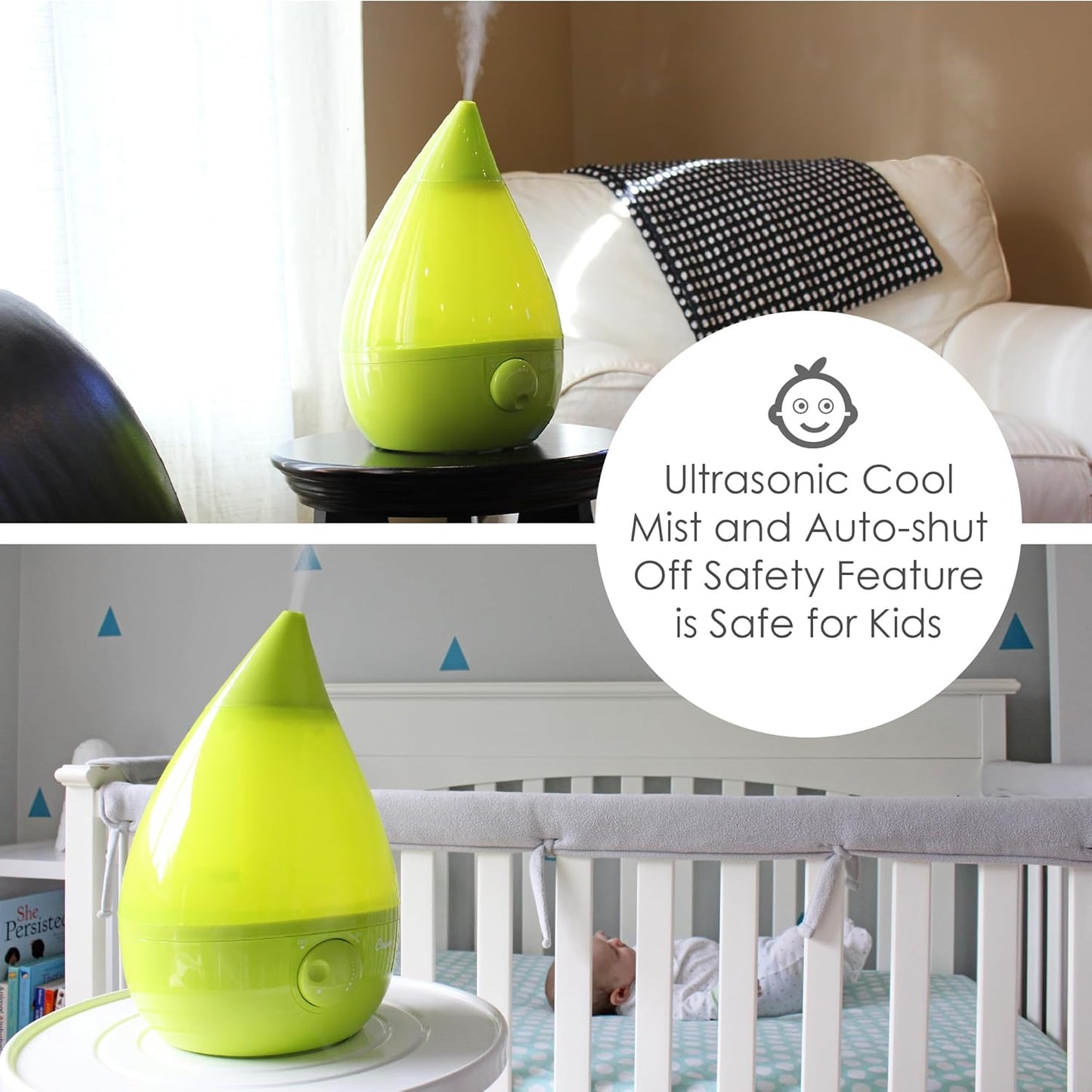 Crane Ultrasonic Cool Mist Humidifier for Bedroom, Baby Nursery, Kids Room, Plants, or Office, Large 1 Gallon Tank, Filter Optional, Clear and White