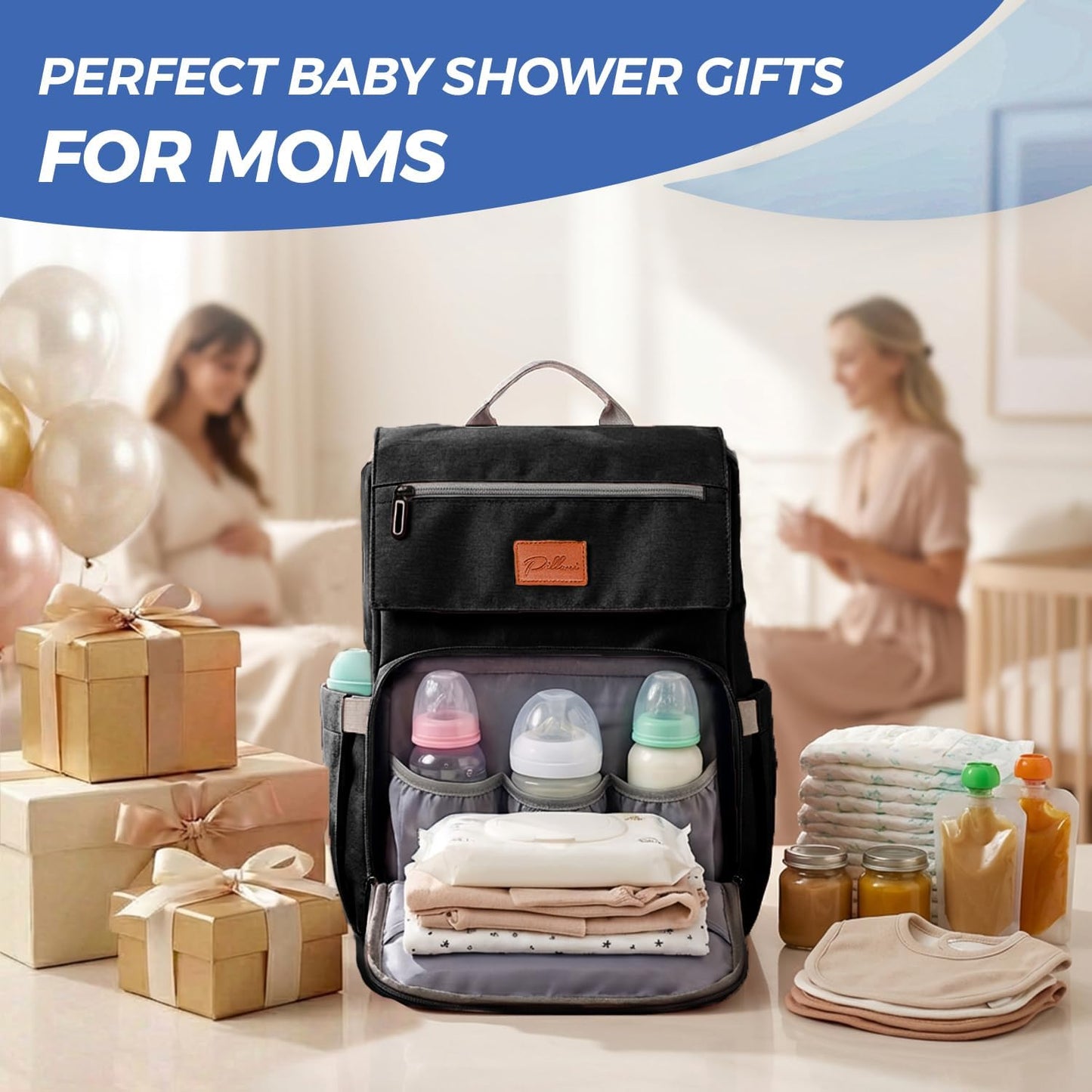 PILLANI Baby Diaper Bag Backpack - Large Waterproof Travel Diaper Bag for Boys & Girls, 16 Organizer Pockets with Changing Pad, Insulated Bottle Pockets & Stroller Straps, Baby Shower Gifts, Dinosaur