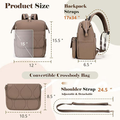 miss fong Diaper Bag Backpack - Baby Diaper Bag Travel Diaper Backpack with Diaper Changing Pad Large Capacity Baby Backpack with 12 Pockets for Mom & Dad -Brown