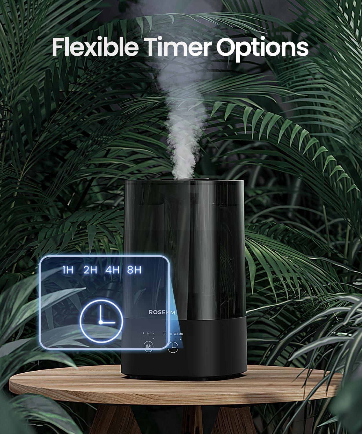 ROSEKM Humidifiers for Bedroom, 2.0L Cool Mist Humidifier for Home Plant and Baby Nursery, Quiet Ultrasonic Humidifier with 360° Nozzle, Auto Shut-Off, Filterless, Black