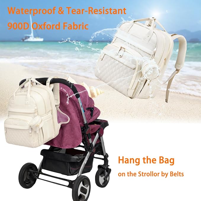 Astro alan Baby Diaper Bags with Changing Station, Waterproof Diaper Bag Backpack for Moms Dads with USB Charging Port, Baby Shower Gifts, Large Capacity diaper backpack, Beige