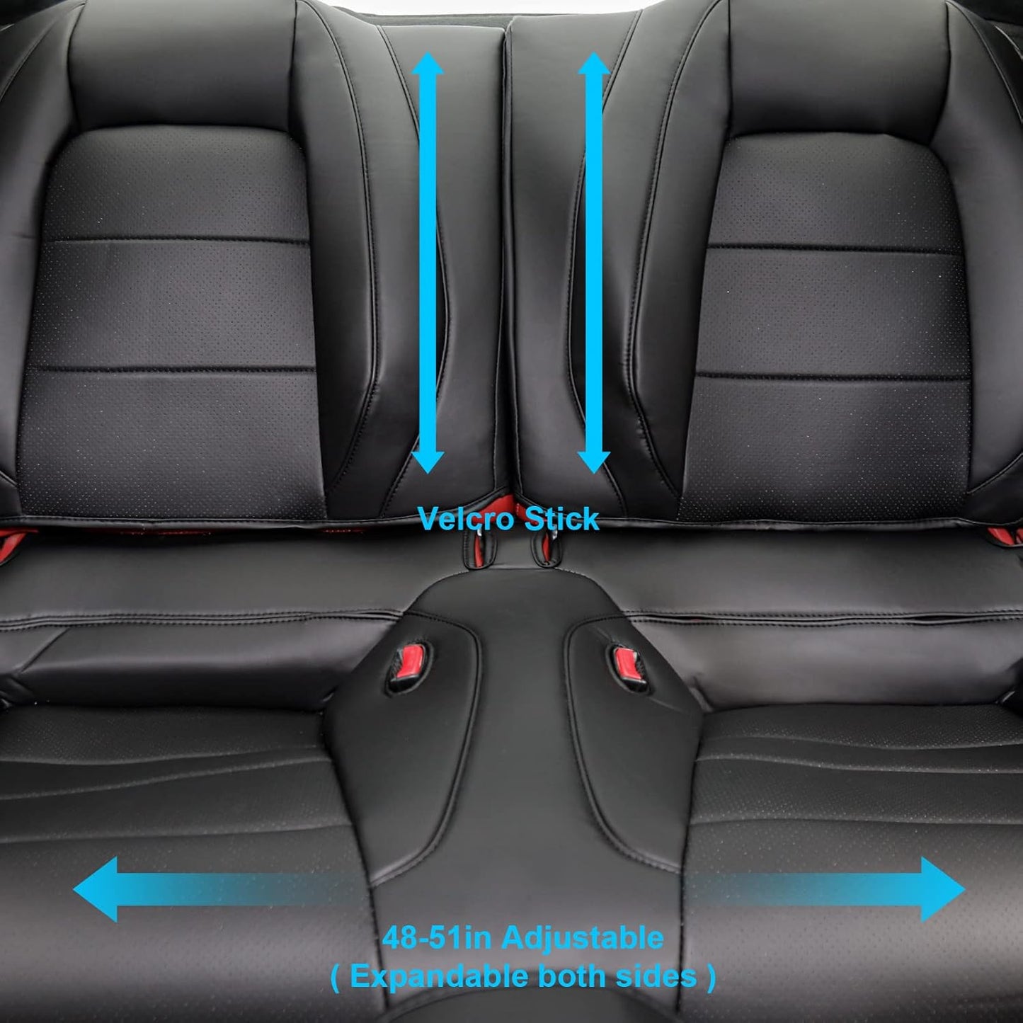 Custom Fit Ford Mustang Convertible Seat Cover 2015 2016 2017 2018 2019 2020 2021 2022 2023 2024 2025 2026, Faux Leather Car Seat Cover Full Set (Convertible-Red+Balck)