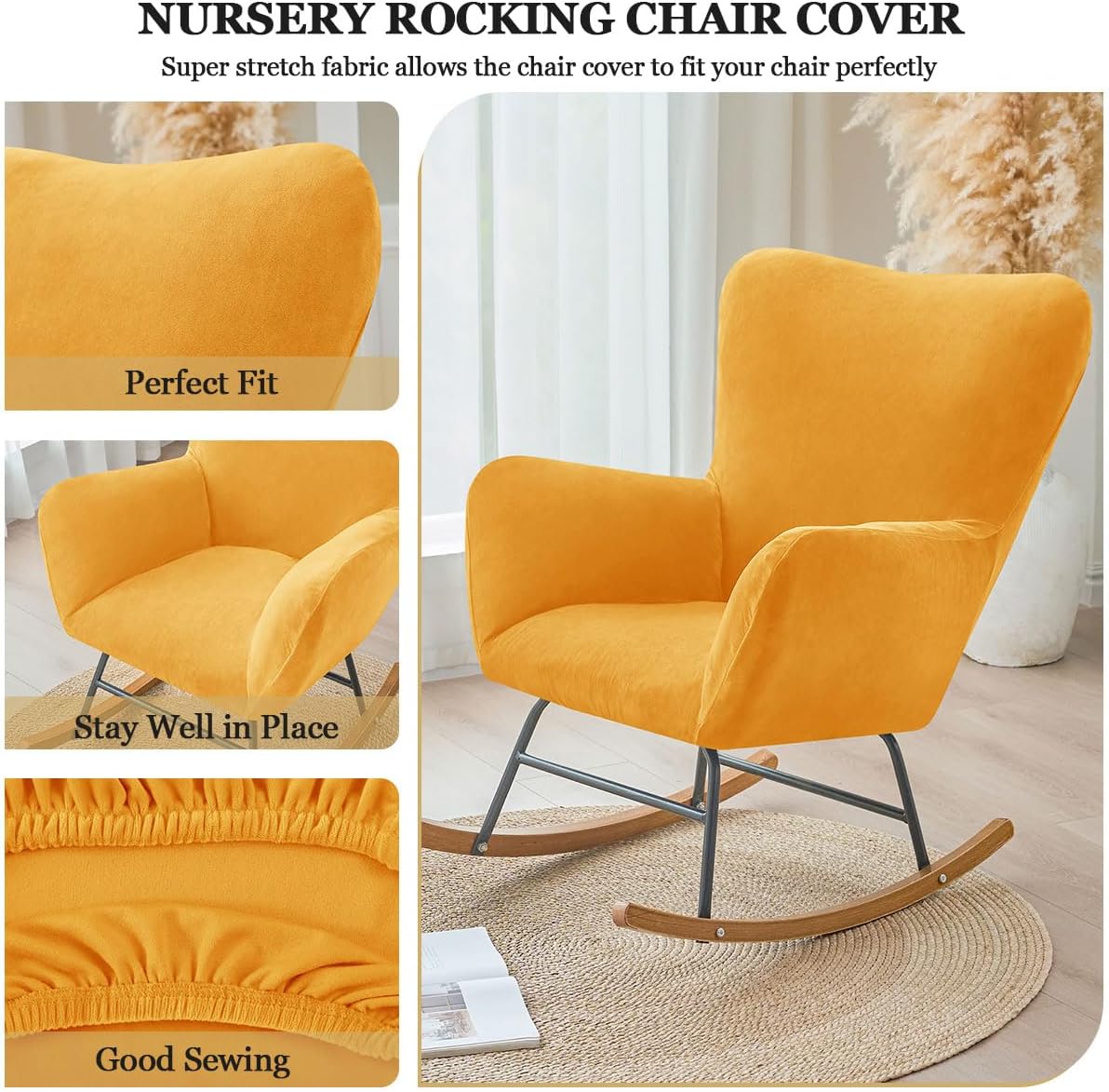 Levoberg Nursery Rocking Chair Cover Velvet Rocker Glider Chairs Cover Slipcovers Stretch Rocking Accent Chair Cover Recliner Armchair Slipcover for Nursery Living Room Bedroom Office Camel