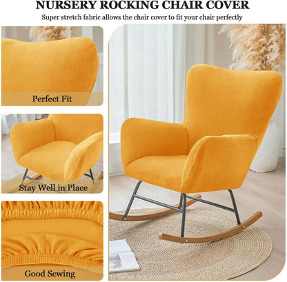 Levoberg Nursery Rocking Chair Cover Velvet Rocker Glider Chairs Cover Slipcovers Stretch Rocking Accent Chair Cover Recliner Armchair Slipcover for Nursery Living Room Bedroom Office Camel