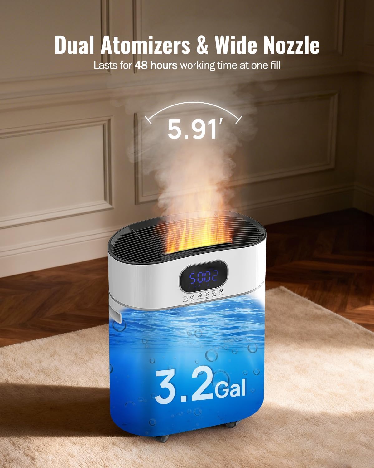 Humidifier Large Room Warm and Cool Mist, 3.2Gal/12L Humidifiers for Home 800 sq ft, Air Humidifiers for Bedroom with Diffuser & Flame Light, Whole House Humidifiers for Nursery Baby Plants, White