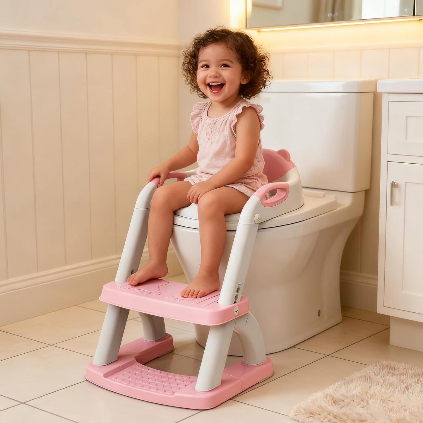 Potty Training Seat, SKYROKU Upgrade Toddler Toilet Seat for Kids Boys Girls, 2 in 1 Potty Training Toilet, Splash Guard Anti-Slip Pad Step Stool,New Sector-Shape Stabilized Base (8899+Grey)