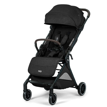 Britax Juniper Compact On-The-Go Stroller, Effortless Fastpack System with One-Hand RapidFold, Portable & Lightweight for Travel, Built-in Carry Handle, Ventilating Fabrics, Raven Black