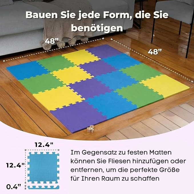 MioTetto Baby Play Mat, Soft Foam Floor Tiles for Kids. Adjustable Interlocking Foam Tiles, Fits with 50x50 Playpen Baby mat for Crawling & Development, Safe & Non-Toxic Playmat for Babies 6-12 Months