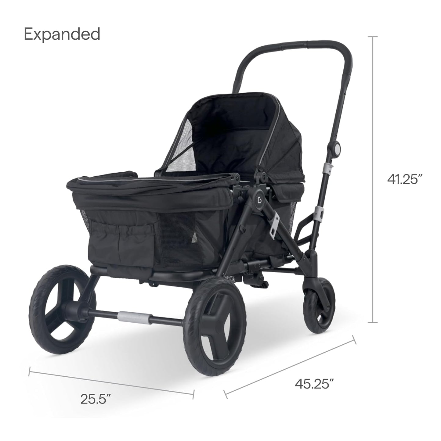 Munchkin Collapsible Wagon for Kids, Foldable, Ultra-Compact and Lightweight Stroller Wagon, All-Terrain Wheels, Adjustable Sun Canopy - Holds Up to 2 Passengers, Black