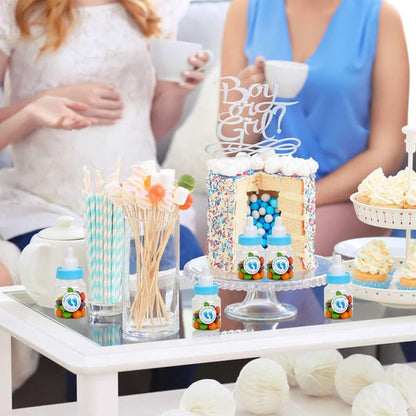 72 Pieces of Mini Baby Shower Milk Bottles Favors for Baby Shower White Plastic Mini Bottles Party Favors Boy Party Games Decorations (Blue)