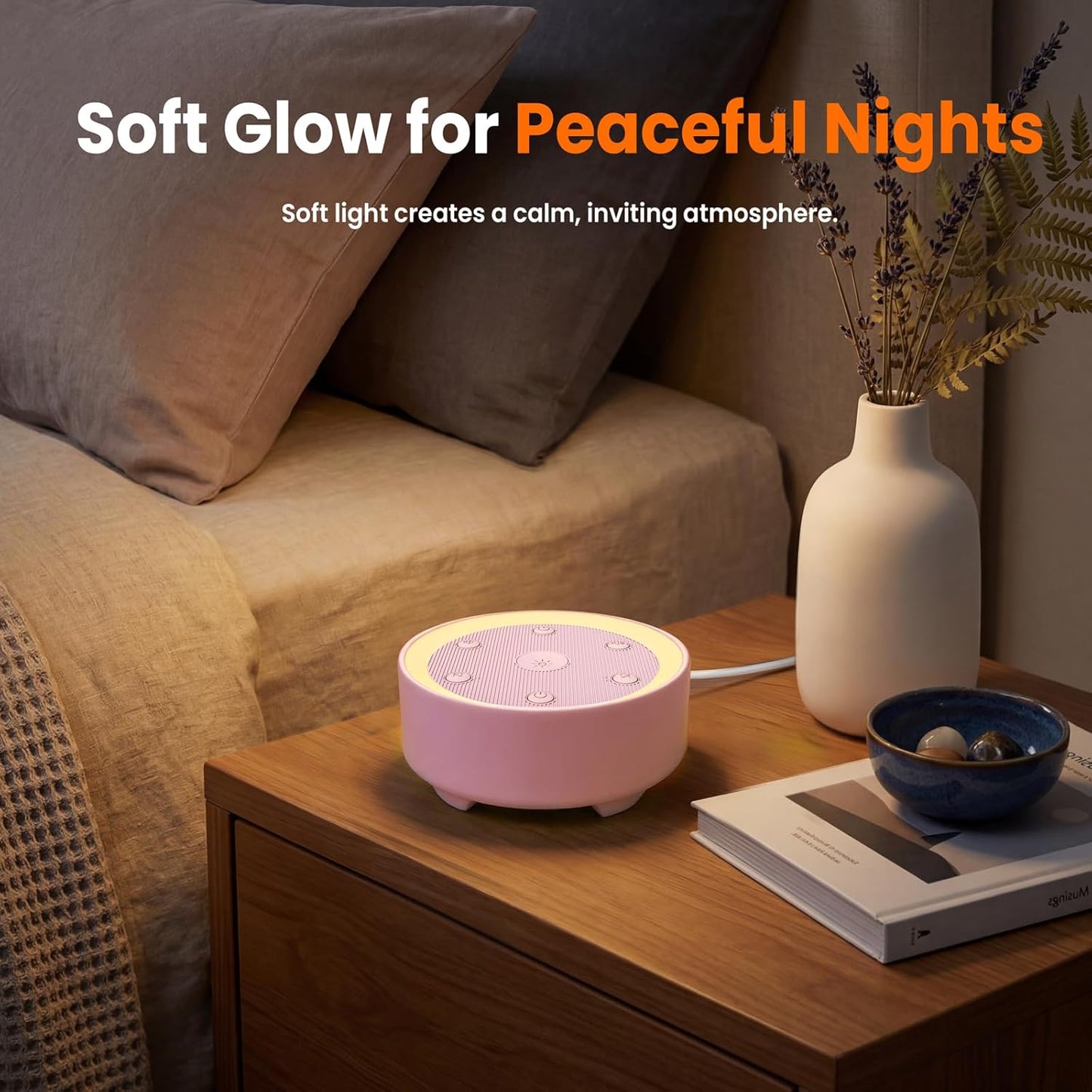 Kipcush White Noise Machine - 21 Soothing Non-Looping Sounds, Dimmable Night Light, & Blind-Touch Buttons | USB-Powered Portable Sleep Therapy for Babies, Adults, Office & Travel - White