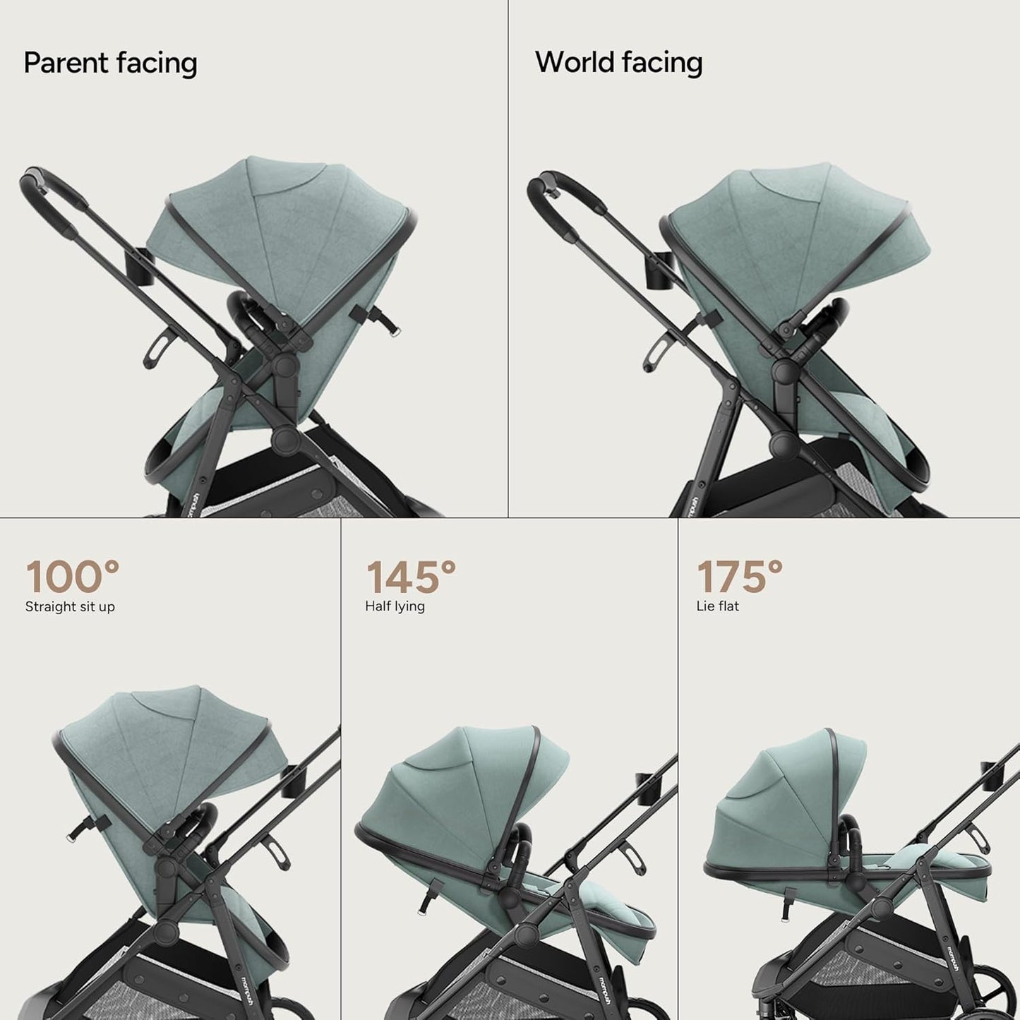 Mompush Baby Stroller, Convertible 2-in-1 with Bassinet Option, Infant Car Seat Compatible, Includes Adapter - Sturdy Full-Size Infant Stroller for Family Adventures