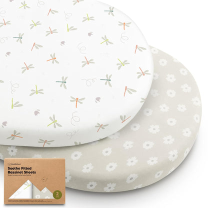 2-Pack Organic Bassinet Sheets for Girls, Boys - 100% Cotton Bassinet Mattress Sheets Compatible with Halo Bassinest Swivel Sleeper, Graco, Baby Delight, Chicco, Unisex Fitted Bassinet Sheets (Elly)