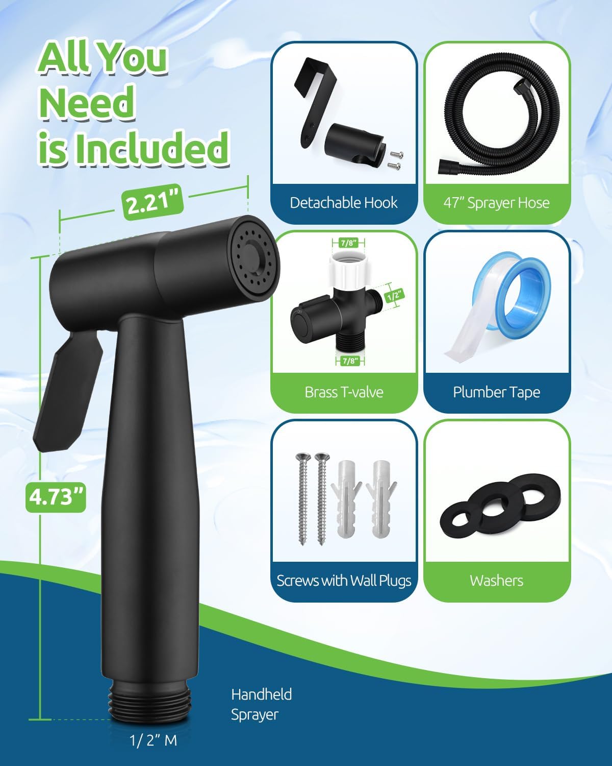 Handheld Bidet Sprayer for Toilet, Muslim Shower Water Jet Spray for Toilet, Bidet Faucet Cloth Diaper Sprayer for Baby Wash, Adjustable Water Pressure with Bidet Hose for Feminine Wash