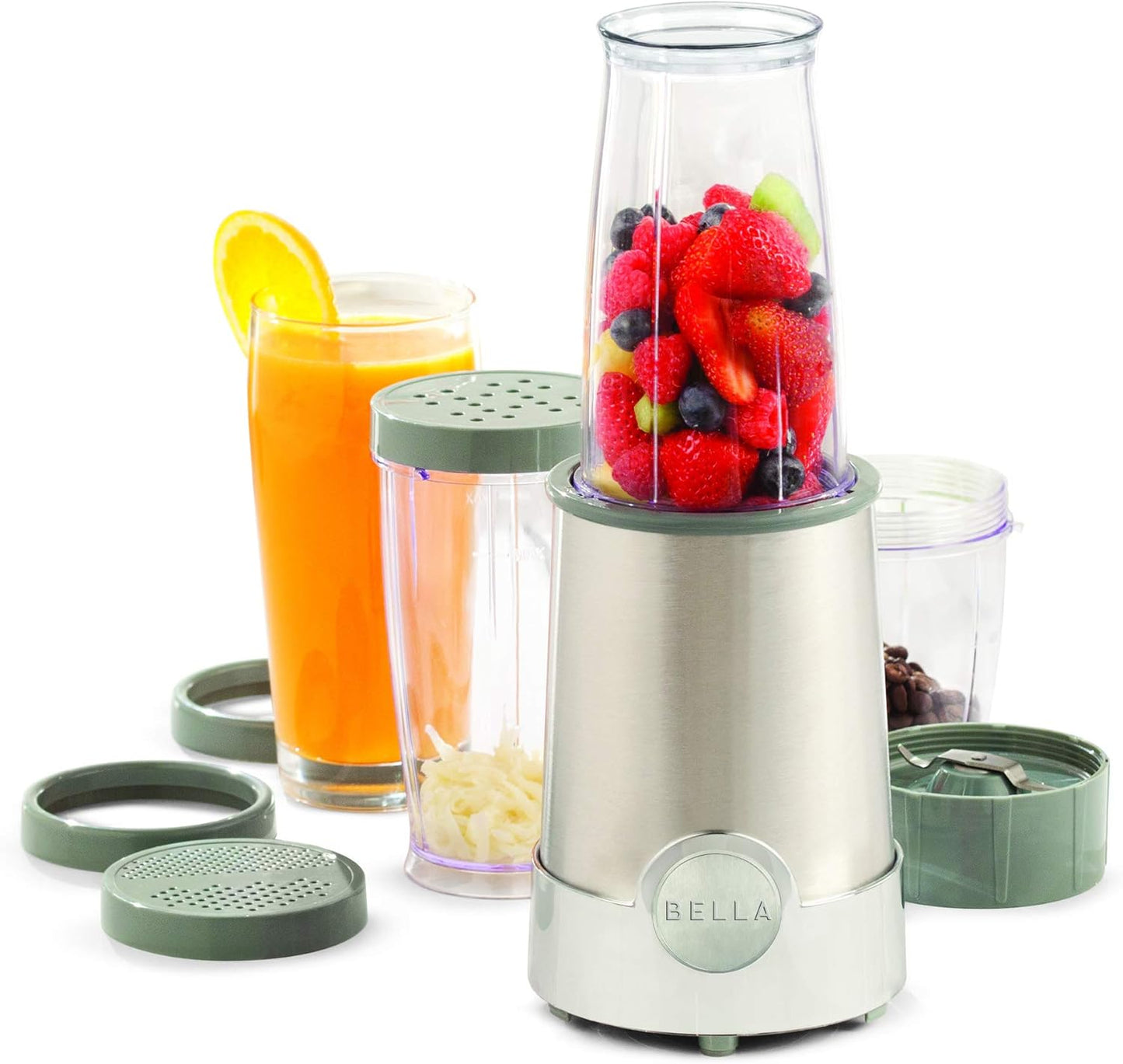 bella 6 Pcs Portable Rocket Blender, Juicer & Smoothie Maker, Press & Twist Design, EverGood™ & BPA Free Dishwasher Safe Parts, 4 Tip Stainless Steel Blade, Cord Wrap, 240 Watt Motor, Oatmilk