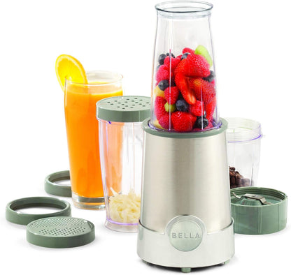 bella 6 Pcs Portable Rocket Blender, Juicer & Smoothie Maker, Press & Twist Design, EverGood™ & BPA Free Dishwasher Safe Parts, 4 Tip Stainless Steel Blade, Cord Wrap, 240 Watt Motor, Oatmilk