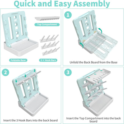 Baby Bottle Drying Rack, Vertical Standing Bottle Dryer Rack Holder-Space Saving Baby Bottle Drying Rack for Countertop-Holds Up to 12 Baby Bottles & Cup(Gray & Khaki)