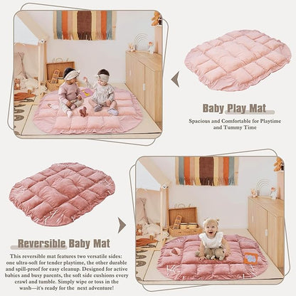 5-in-1 Plush Baby Play Gym, Baby Play Mats, Convertible Baby Gym, Tummy time mat, 6 Sensory Toys, Activity Center, Ball Pit, Pink