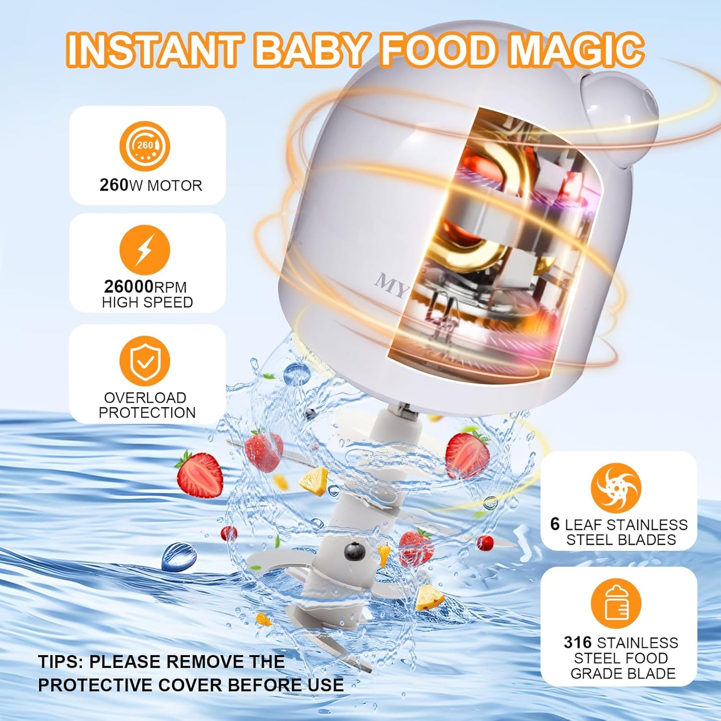 Baby Food Processor, MYAYLYGO Baby Food Maker Gift for Baby Food, Meat, Vegetable, Fruit, Baby Food Blender for Newborn Shower Gifts for Homemade Food&Purees, Medium, White, MGBFM-003WT