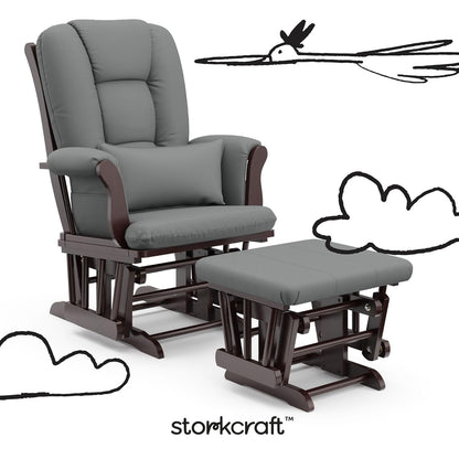 Storkcraft Tuscany Glider with Ottoman (Black/Gray) — GREENGUARD Gold Certified, Bonus Lumbar Cushion Included, Solid Wood Base, Smooth Motion, Award-Winning Nursery Rocking Chair, Glider and Ottoman