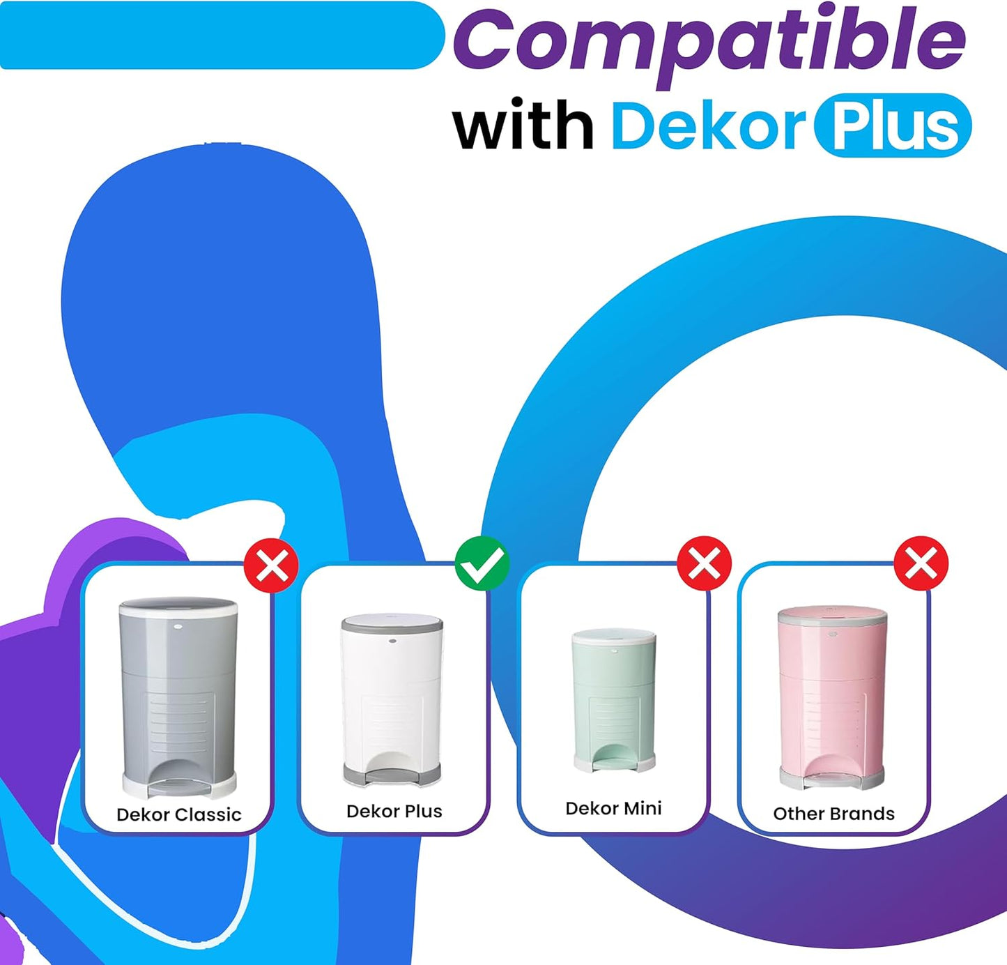ECO-REFILLS Diaper Pail Refills - Fits Dekor PLUS Extra Thick, Powerful Odor Elimination & Fresh Powder Scent | Easy to Replace and Dispose of Diaper Bag 9 Count (Pack of 1)