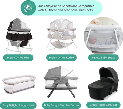 Bassinet Sheets for Papablic, CoZee, Cowiewie, Ezebaby, Nawahev Baby Bassinet Bedside Sleeper by TansyPanda, 3PC, 33x20, Ultra Soft, Breathable Snug Fit, Unisex Boys Girls, Gray White (Space Rockets)