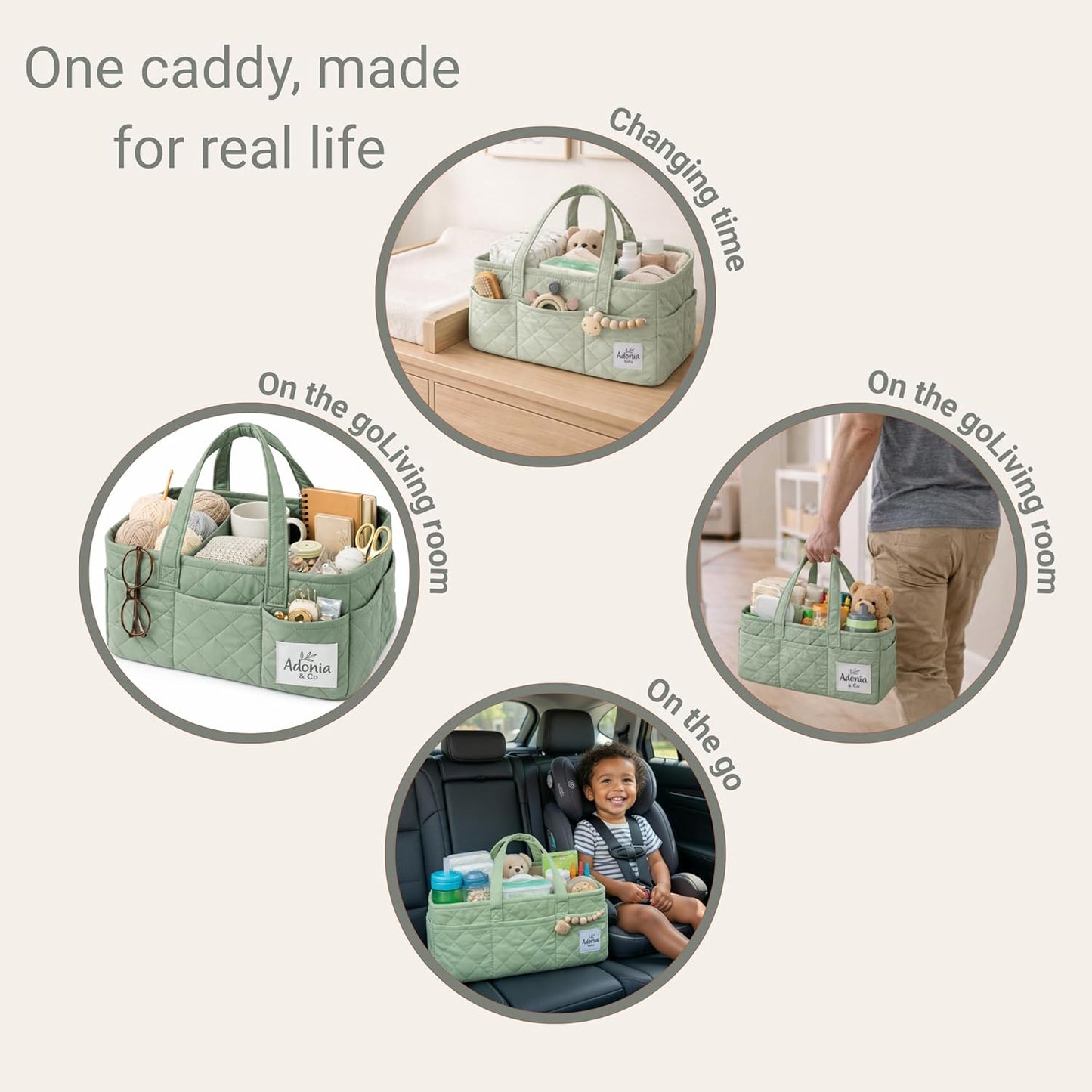 Adonia & Co Diaper Caddy Organizer – Nursery Storage Basket for Newborn Essentials Must Haves & Baby Must Haves – Portable, Machine Washable Baby Diaper Bag Organizer (Brown)
