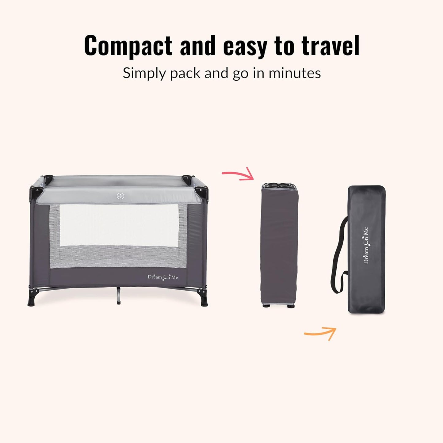 Dream On Me Nest Portable Playard in Black with Carrybag an Shoulder Strap, Lightweight, Packable and Easy Setup Baby Playard, Breathable Mesh Sides and Soft Fabric - Comes with a Removable Padded Mat