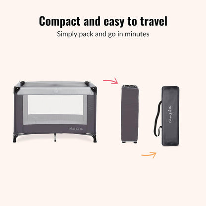 Dream On Me Nest Portable Playard in Black with Carrybag an Shoulder Strap, Lightweight, Packable and Easy Setup Baby Playard, Breathable Mesh Sides and Soft Fabric - Comes with a Removable Padded Mat