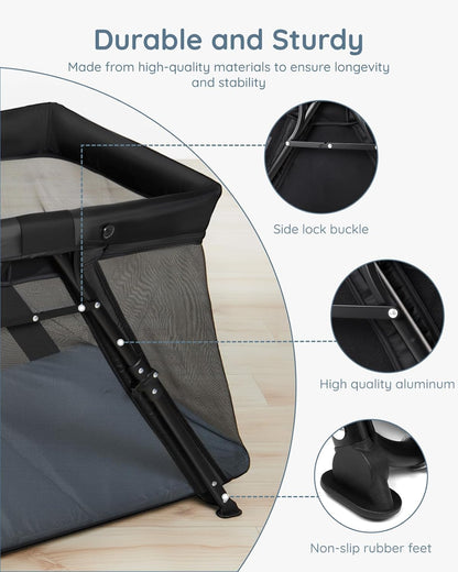 Lilian&Gema 2-in-1 Travel Crib, Portable & Foldable Crib with Backpack, Lightweight Baby Travel Playpen with Thick Mattress for Babies & Toddlers, Baby Travel Essential