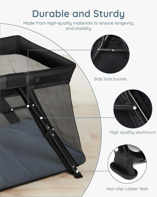 Lilian&Gema 2-in-1 Travel Crib, Portable & Foldable Crib with Backpack, Lightweight Baby Travel Playpen with Thick Mattress for Babies & Toddlers, Baby Travel Essential