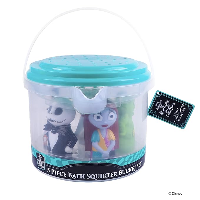 Disney The Nightmare Before Christmas - 5 Piece Jumbo Squirter Bucket - Bath Toys for Baby and Toddlers - Includes Organizer Bucket - Store Bath Time Water Toys