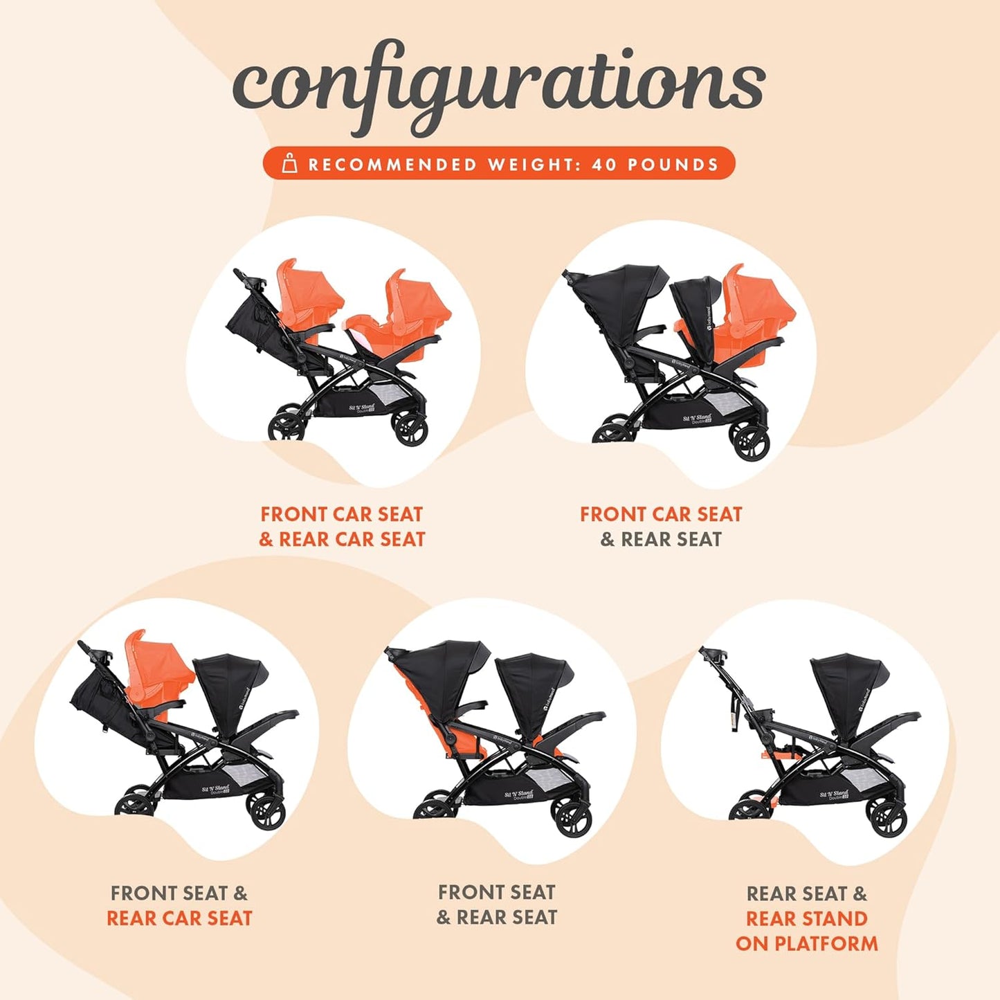 Baby Trend Sit N' Stand Tandem Double Stroller 2.0 DLX and EZ-Lift Plus Car Seat Set with 5 Point Safety Harnesses and Cozy Cover, Modern Khaki