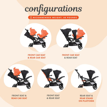 Baby Trend Sit N' Stand Tandem Double Stroller 2.0 DLX and EZ-Lift Plus Car Seat Set with 5 Point Safety Harnesses and Cozy Cover, Modern Khaki