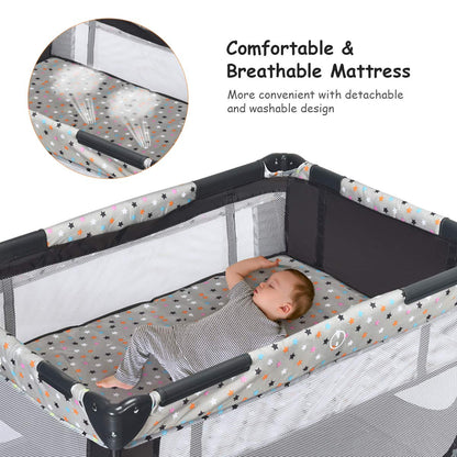 BABY JOY 3 in 1 Pack and Play, Portable Baby Playard with Bassinet, Changing Table, Lockable Wheels, Glowing Music Box, Travel Baby Crib Bassinet Bed from Newborn to Toddler
