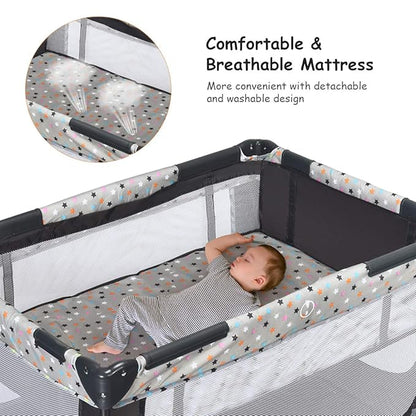 BABY JOY Pack and Play with Bassinet, Portable Playard for Baby, Double Layer Foldable Baby Playpen with Mattress, Lightweight Travel Crib with Bassinet & Carry Bag from Newborn to Toddlers