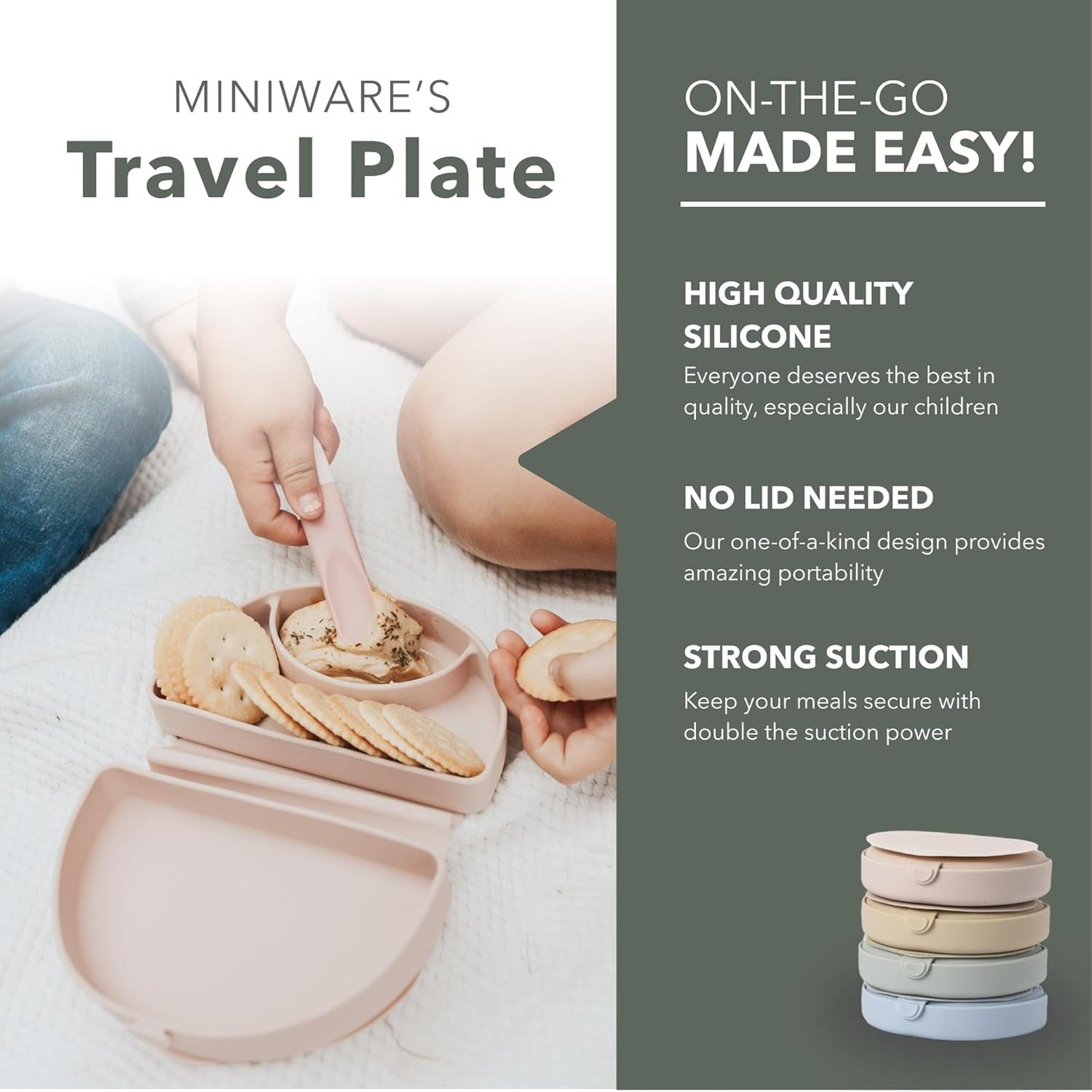 Miniware Baby Travel Plate with Suction - Foldable Silicone Baby Travel Essential to Promote Self-Feeding - Dishwasher Safe, BPA Free, Food Grade Silicone Baby Plate For On The Go - Sage Silifold