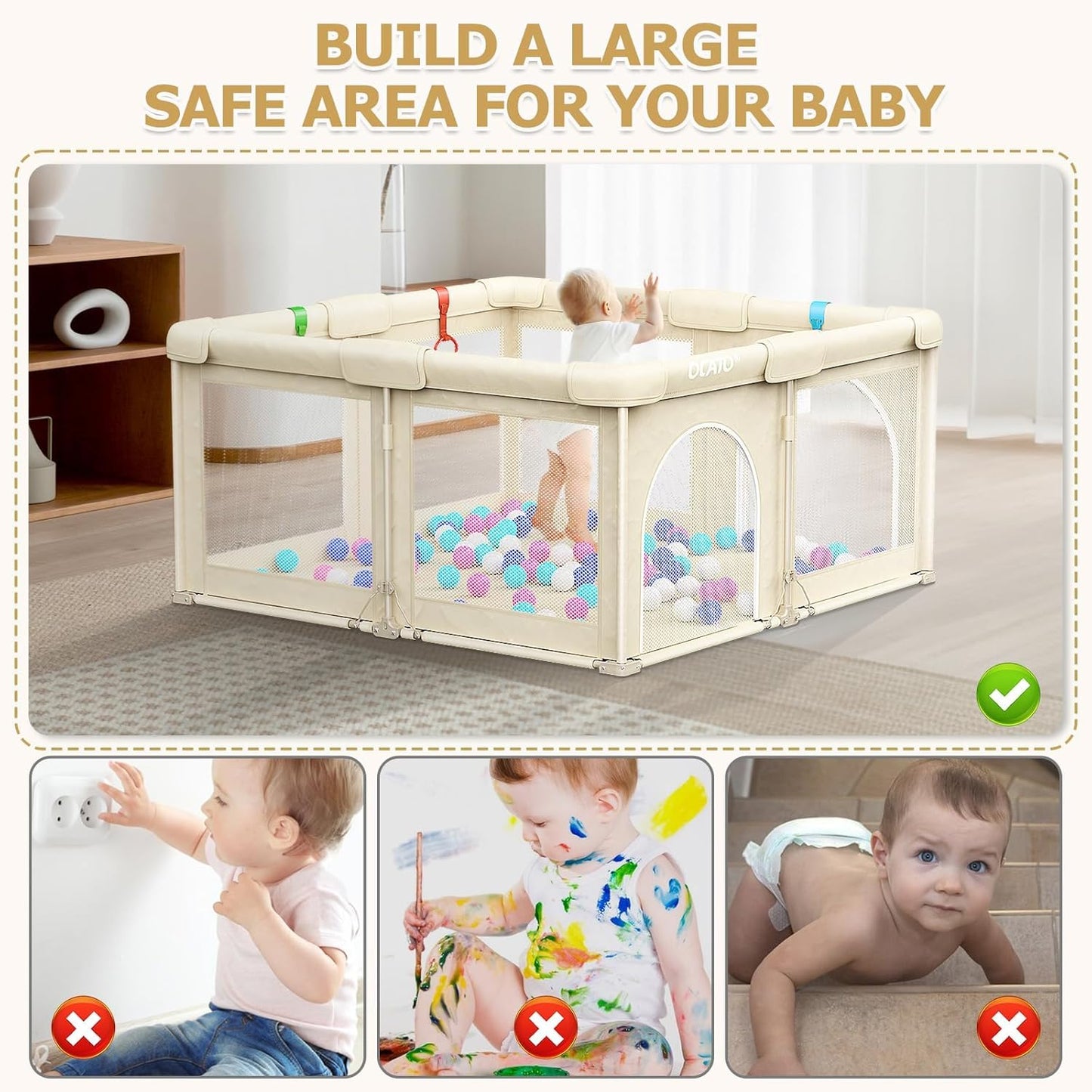 OCATO Baby Playpen Play Pen: Foldable Playpen for Babies and Toddlers Playard for Indoor Outdoor Activity Center Game Fence Safety Area Toddler Play Pen for Babies 6-12 Months Baby Gifts (50" × 50")