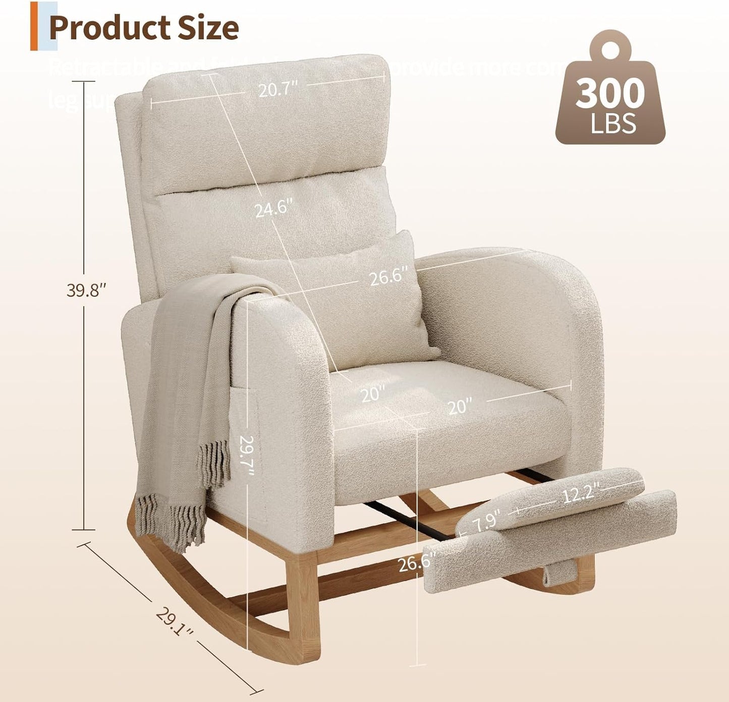 GarveeHome Teddy Fleece Rocking Chair, Modern Nursery Glider Chair with Side Pockets and Pillow, Rocker Chair for Living Room Bedroom Nursing Room, Pink