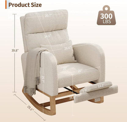 GarveeHome Teddy Fleece Rocking Chair, Modern Nursery Glider Chair with Side Pockets and Pillow, Rocker Chair for Living Room Bedroom Nursing Room, Pink